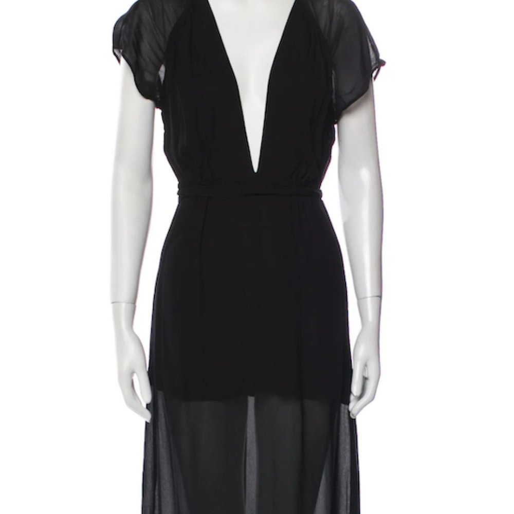 REFORMATION, PLUNGE FRONT, SZ 8, BLK MIDI DRESS, SHEER, HALF SLIP